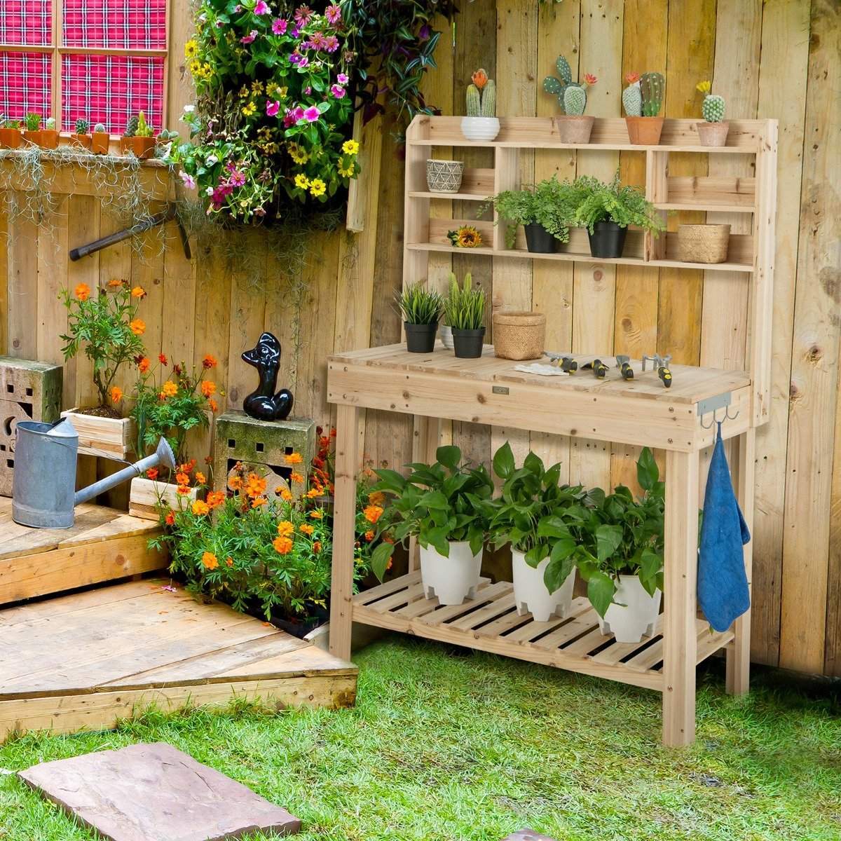 153cm stor arbetsbänk trädgårdsbord växtbord av trä för uteplats trädgård växthus 150kg lastkapacitet | Elektronik - Tillbehör Mobil & Surfplatta - Mobiltillbehör - Mobilkablar - Tillbehör | Pryloteket