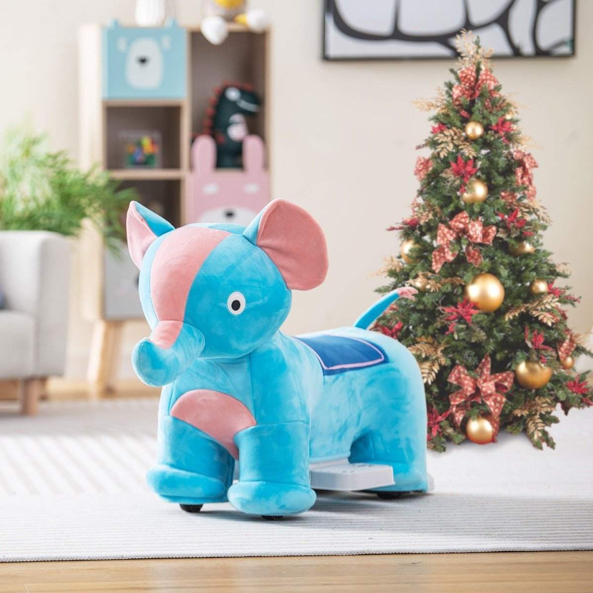 Elektrisk ride-on legetøj i dyreform plys billegetøjsbil til børn fra 3 år og derover blå