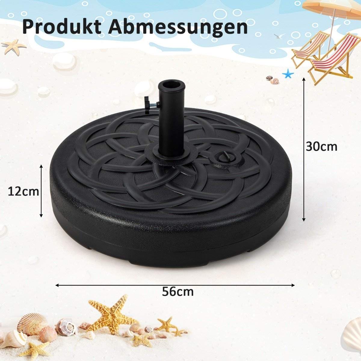 Fyldbart rundt paraplystativ med 56 cm diameter til maksimalt 46 kg sort