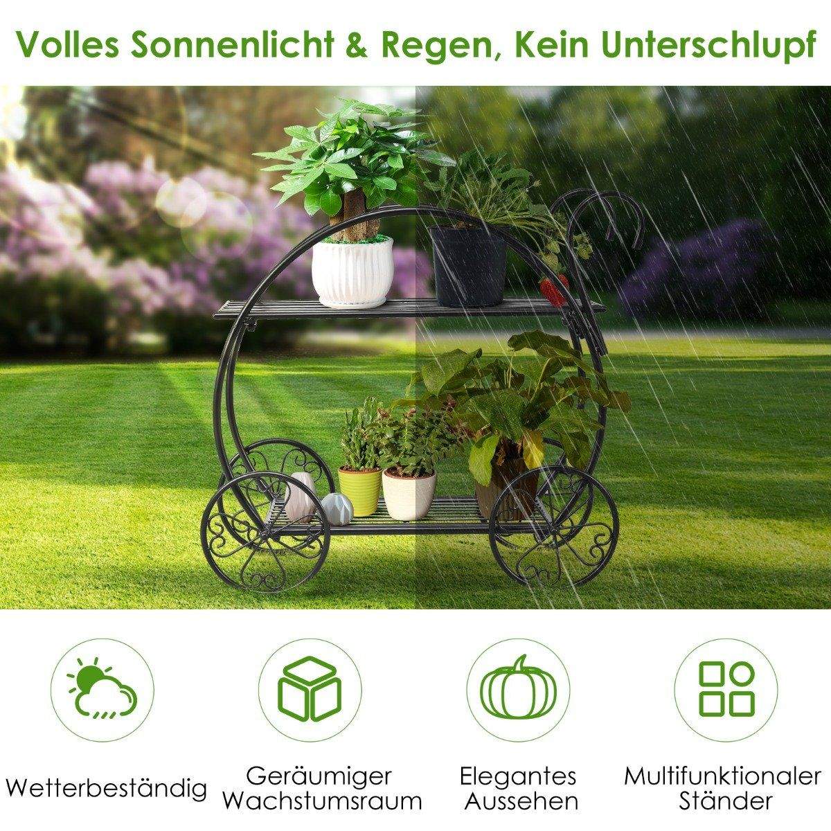 Plantehylde blomsterhylde 2-lags blomsterstativ fritstående 60 x 35 x 66 cm sort