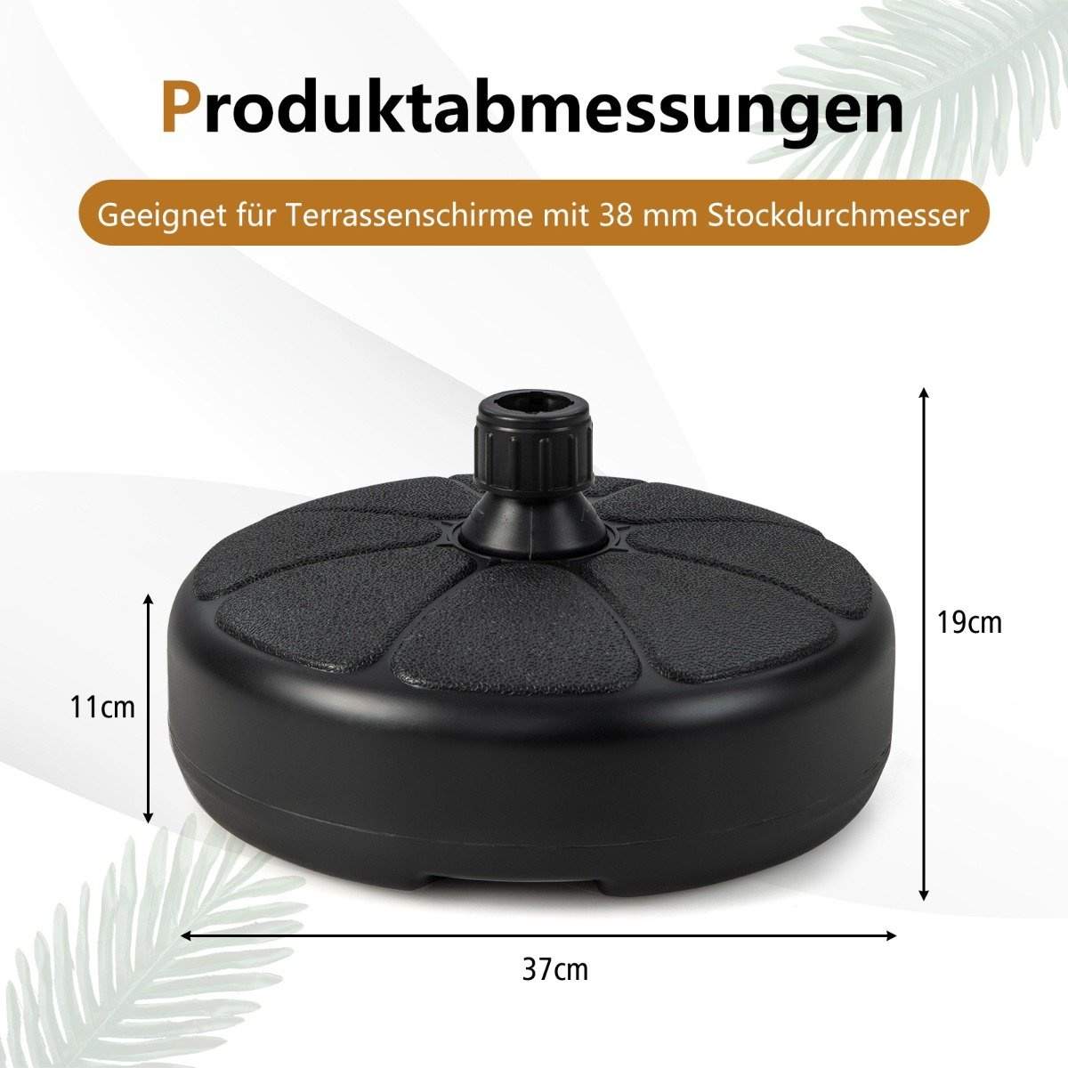 Fyldbart rundt paraplystativ med en diameter på 37 cm til maksimalt 12 kg sort
