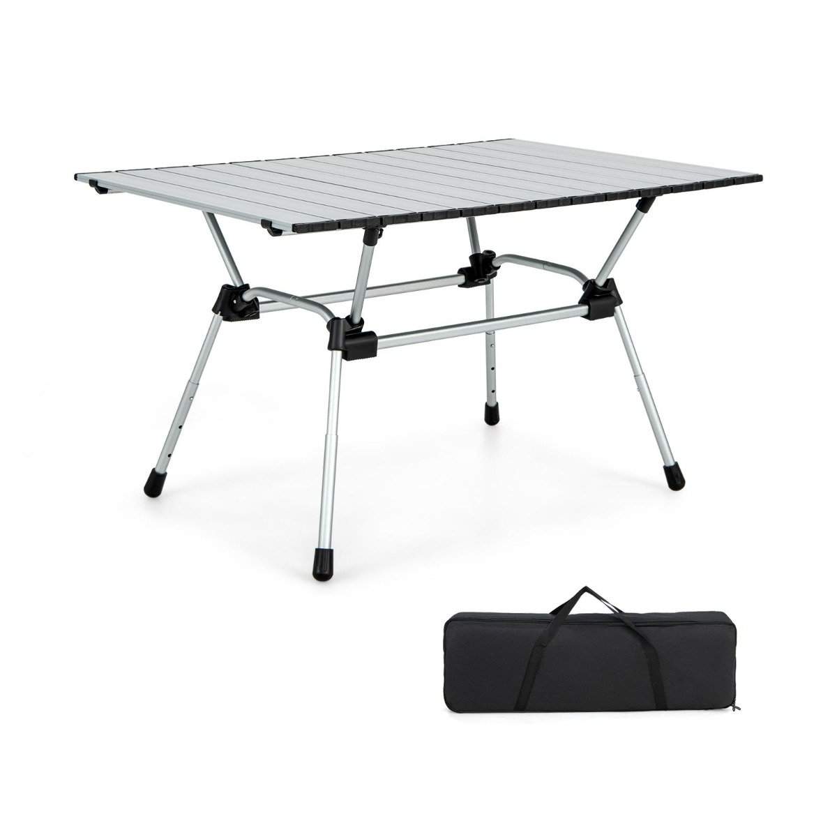 Sammenklappeligt campingbord med bæretaske, 4 niveauer højdejusterbar 90 x 60,5 x 52 cm sølv