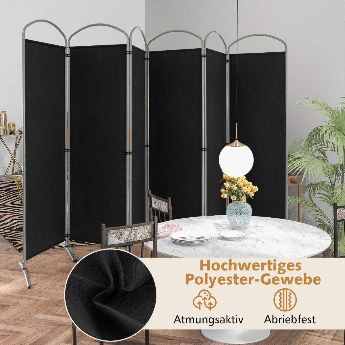 6-delt foldbar privatskærm rumdeler stof skillevæg 331 x 51 x 188 cm sort