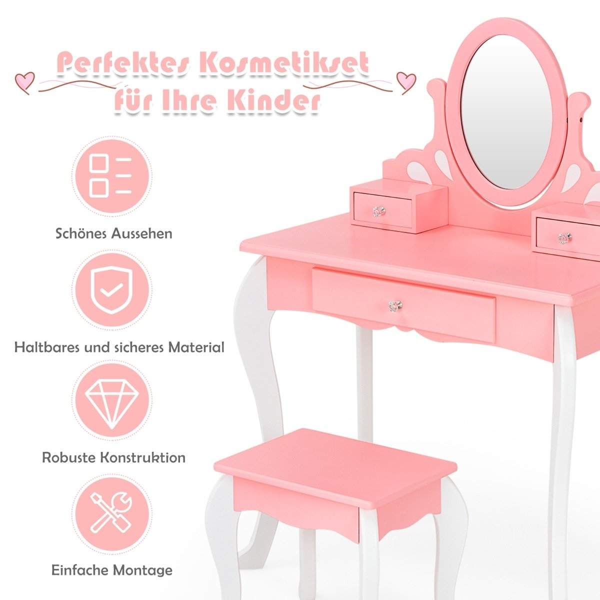 Sminkbord för barn med pall Princess sminkbord med 3 lådor & spegelrosa | Elektronik - Tillbehör Mobil & Surfplatta - Mobiltillbehör - Mobilkablar - Tillbehör | Pryloteket