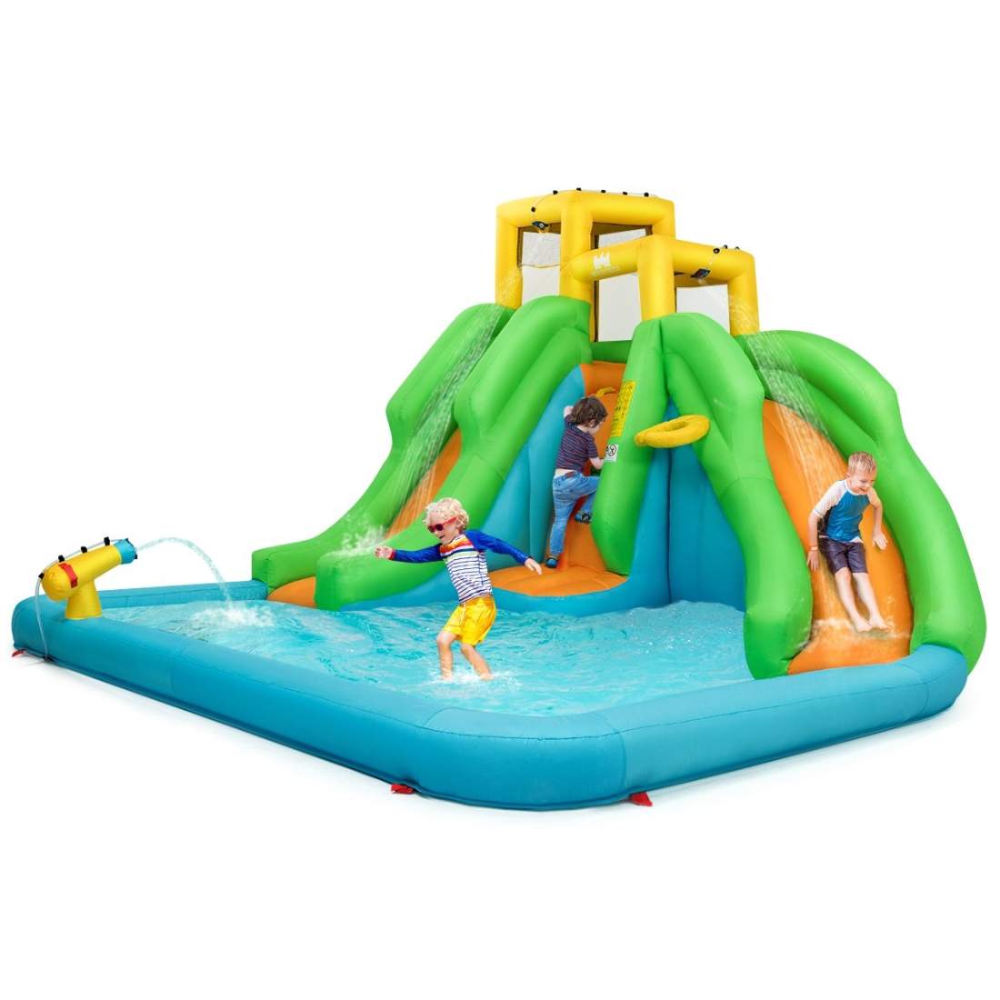 Bouncy Castle Water Park med två rutschbanor klättervägg 400 x 361 x 255 cm (utan blåsare) | Hälsa & Skönhet - Personvård - Vård & Rehabilitering - Hållning | Pryloteket