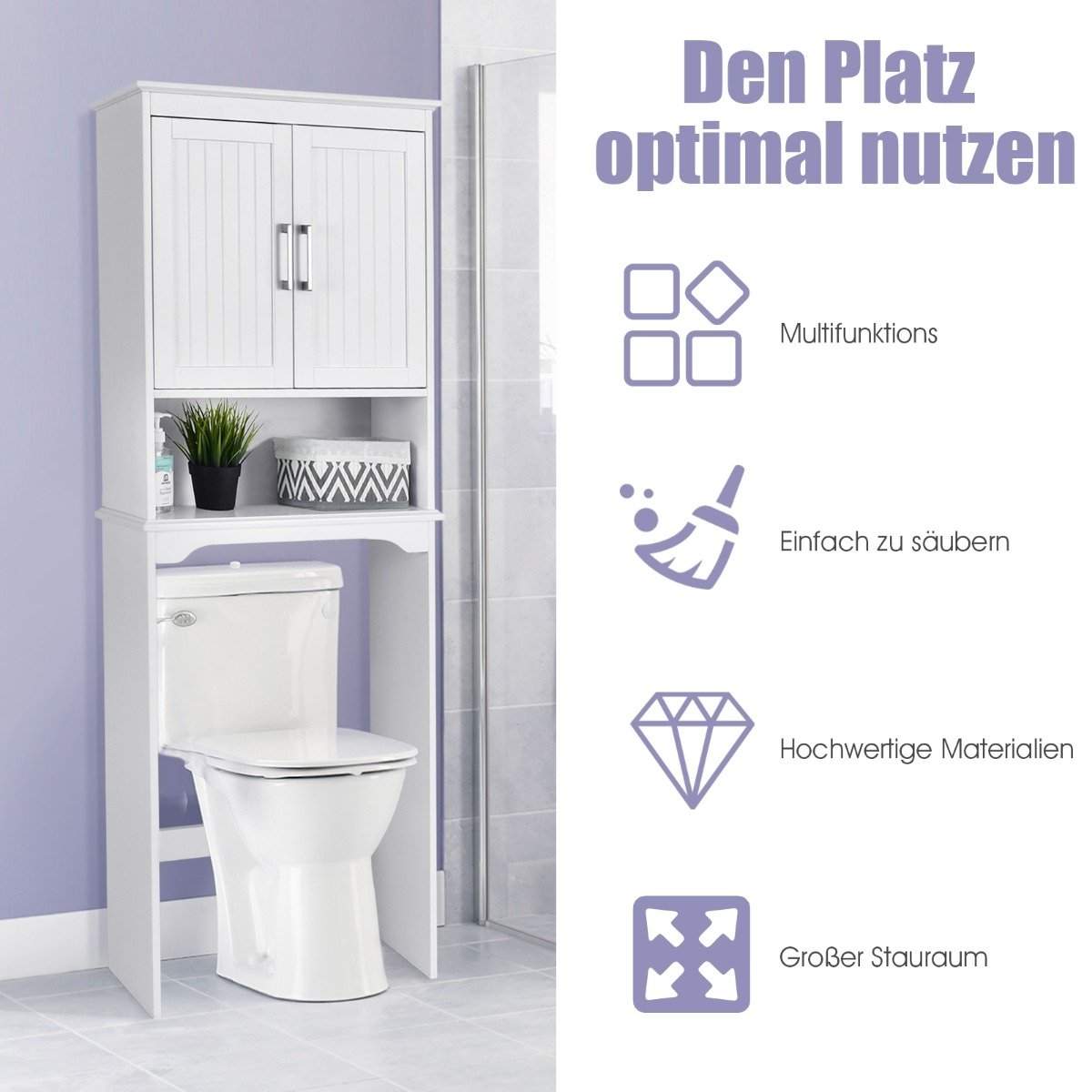 Badeværelsesskab vaskemaskineskab med justerbar hylde 63 x 23 x 168 cm