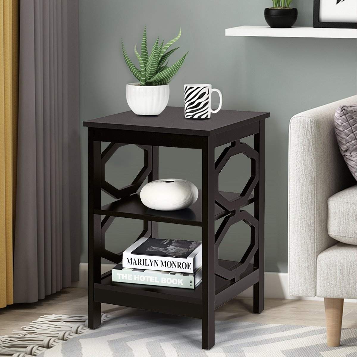 3 plan sengebord OO-formet sidebord med stabil struktur 40 x 40 x 61 cm brun