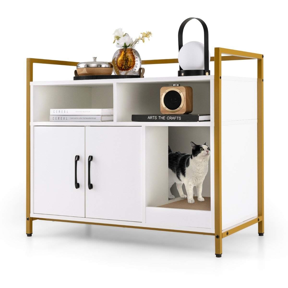 Hus til kattetoilet katteskab med dobbeltdøre & skrabepude 89 x 45 x 74,5 cm hvid