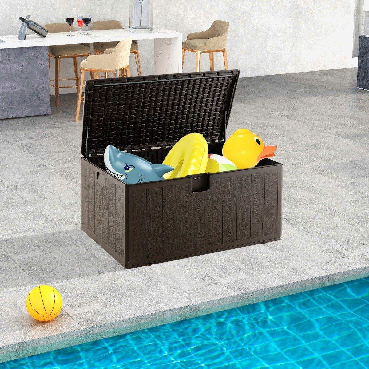 Opbevaringsboks til alle vejrforhold 492L Kapacitet med låsbart låg Vandtæt haveboks Brun