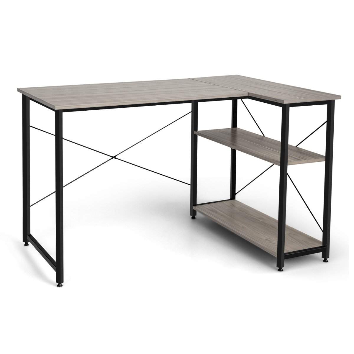L-formet skrivebord hjørne computerbord med opbevaringsrum kontorbord 120 x 88 x 74,5 cm grå