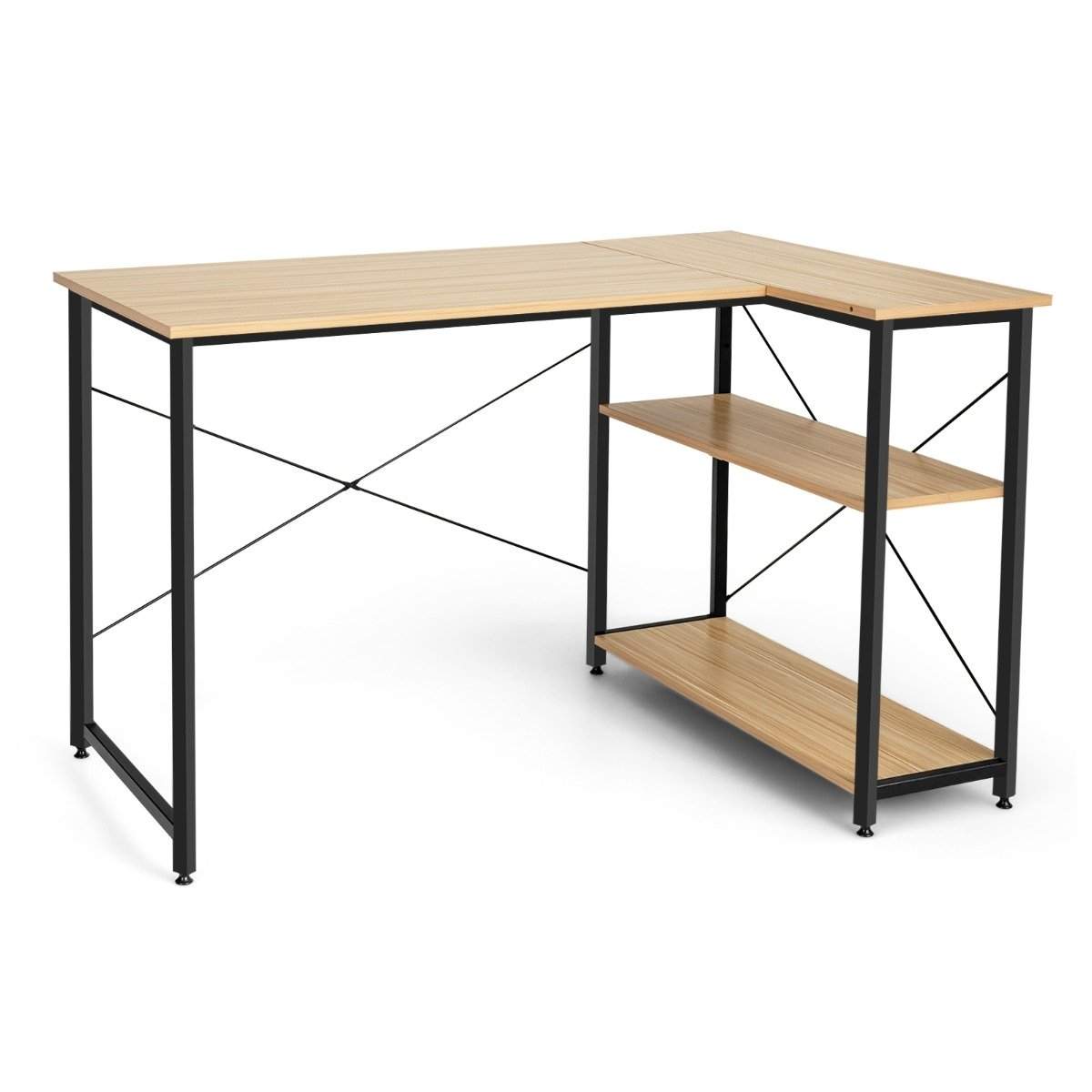 L-formet skrivebord hjørne computerbord med opbevaringsrum kontorbord 120 x 88 x 74,5 cm natur