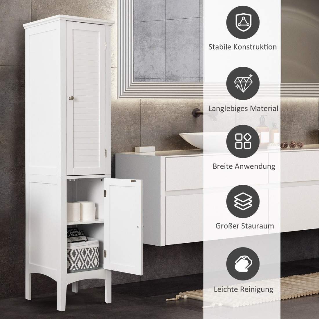 5-vånings badrumsskåp Smalt Fristående Högskåp Vit | Hem & Hobby - Hem & Hushåll - Badrum - Badrumsförvaring | Pryloteket