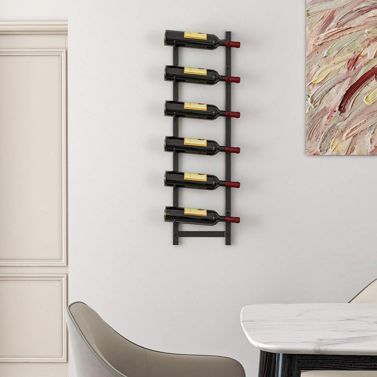 Vinreolvæg til 6 vinflasker metalflaskeholder 22 x 13,5 x 73cm sort