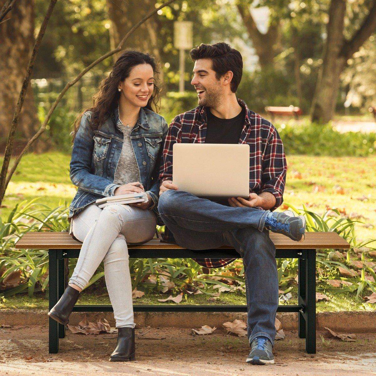 120 cm puutarhapenkki, 2-paikkainen penkki, kantavuus jopa 300 kg, jokasään puistonpenkki HDPE ruskeaa