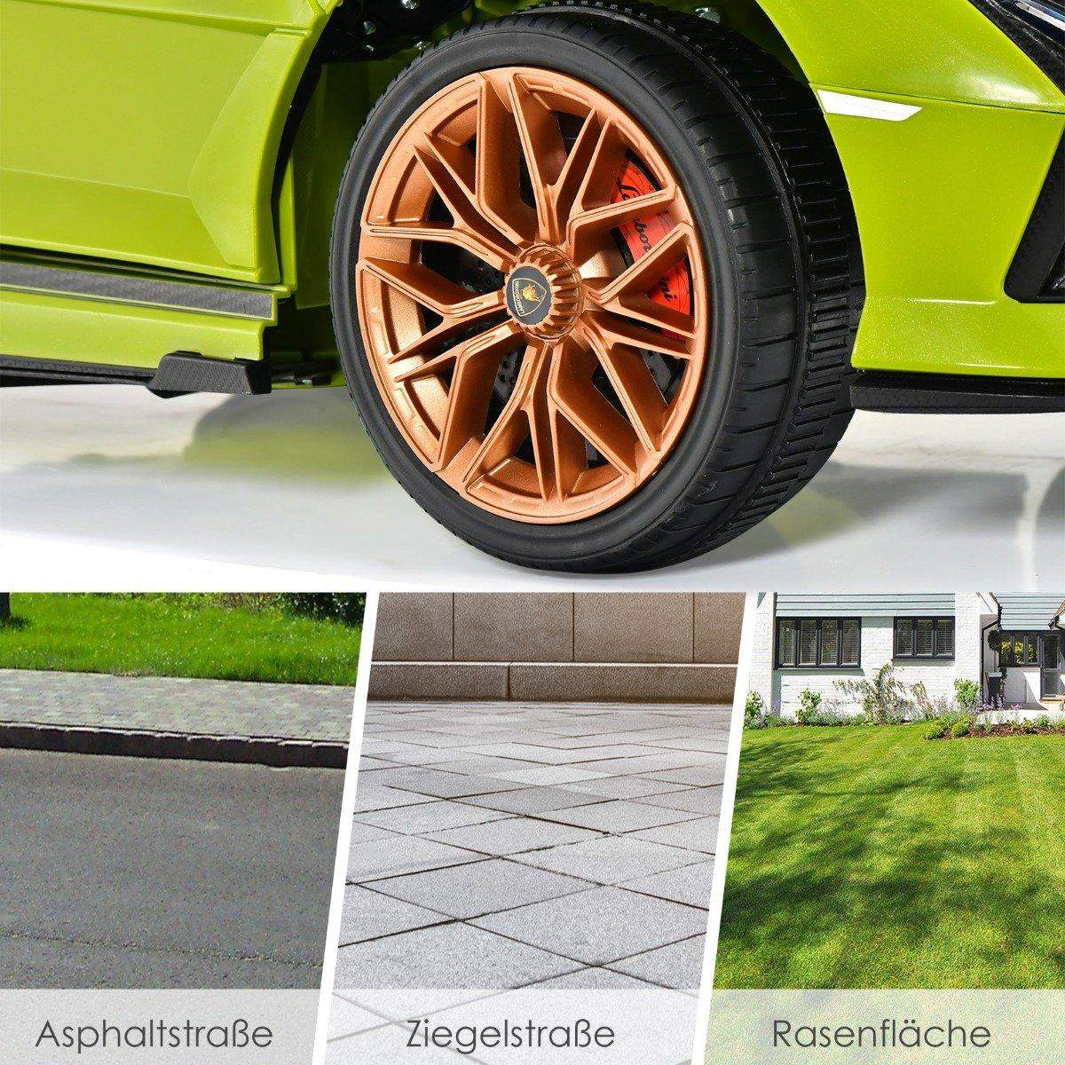 12V Lamborghini børnebil med 2,4G fjernbetjening børnebil 3-5km/t med MP3 grøn