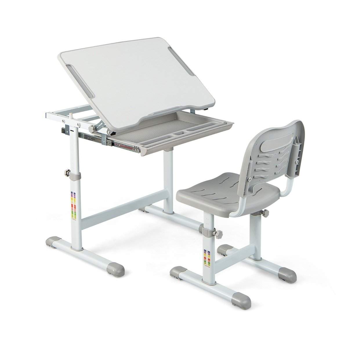 Höjdjusterbart barnbordsset med tippbar bordsskiva och låda med grå stol | Hälsa & Skönhet - Personvård - Vård & Rehabilitering - Hållning | Pryloteket