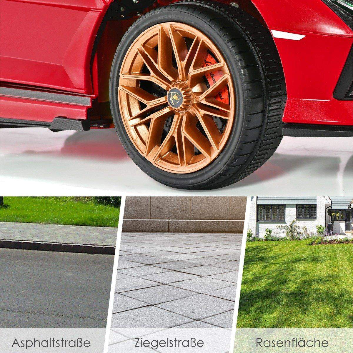 12V Lamborghini børnebil med 2,4G fjernbetjening børnebil 3-5km/t med MP3 rød