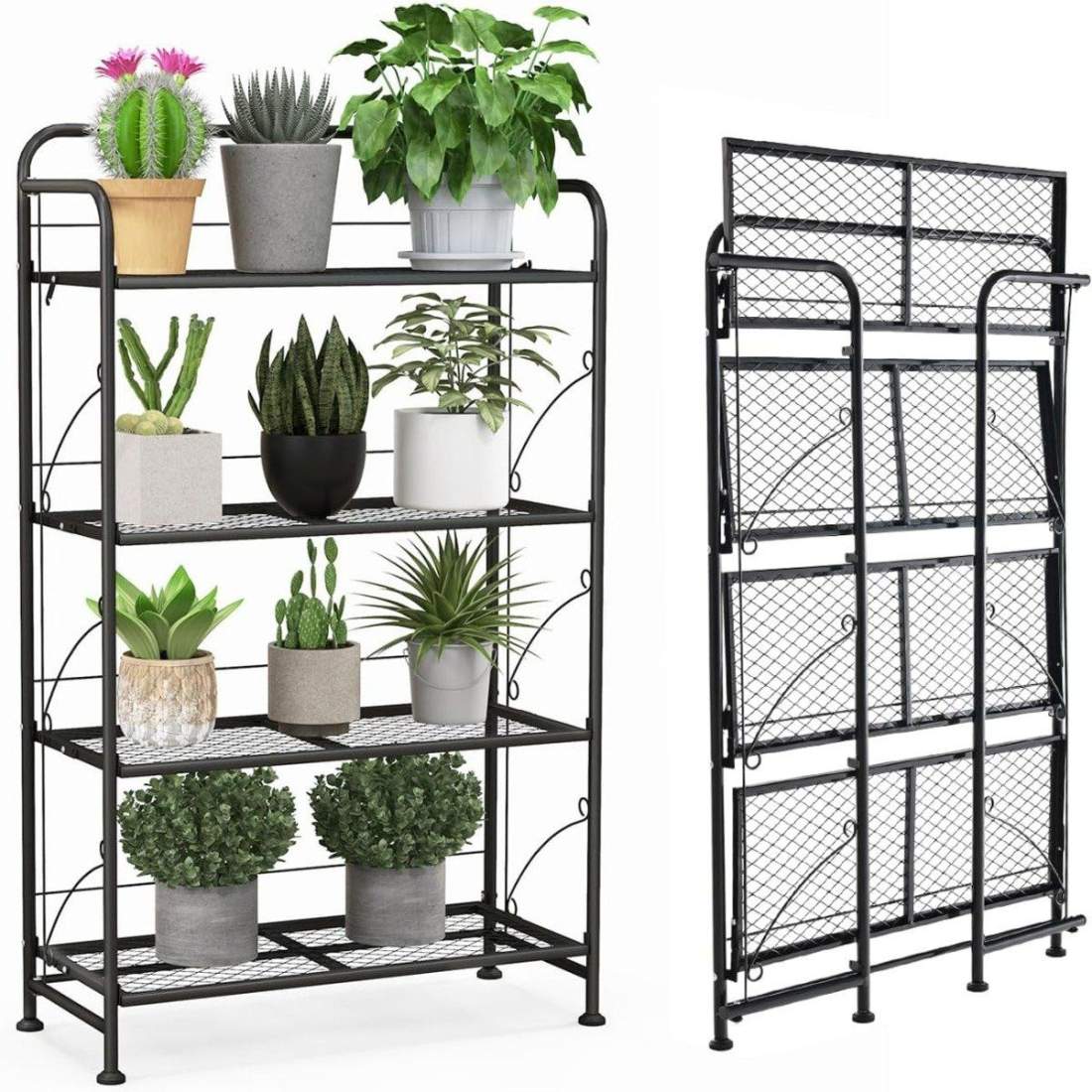 Hopfällbart växtställ i metall i fyra plan med justerbar hylla kan rymma upp till 40 kg | Hem & Hobby - Hem & Hushåll - Balkong | Pryloteket