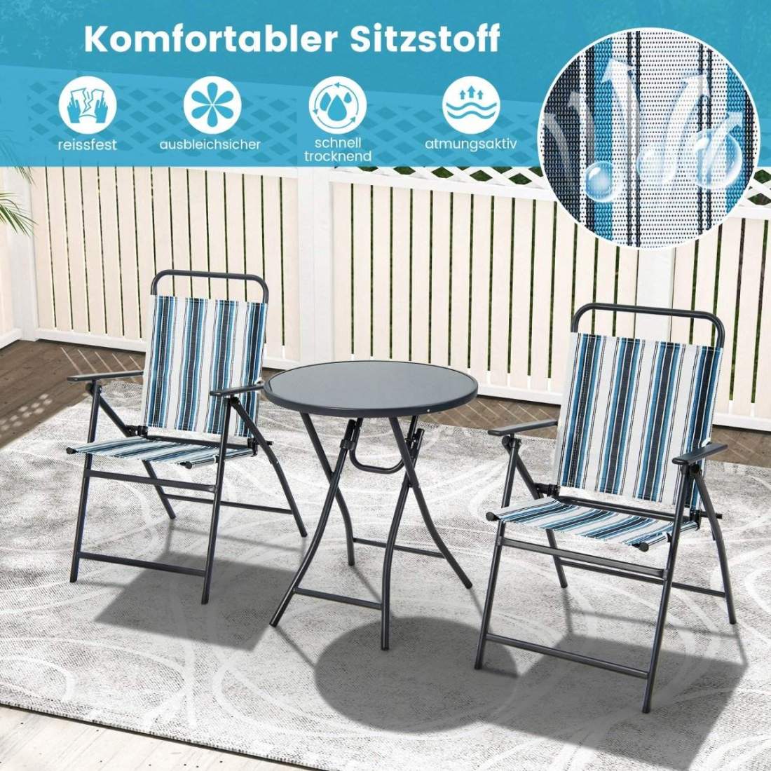 3-delat balkongset bistrobord med 2 hopfällbara stolar sittset med robust metallram | Hem & Hobby - Hem & Hushåll - Balkong | Pryloteket