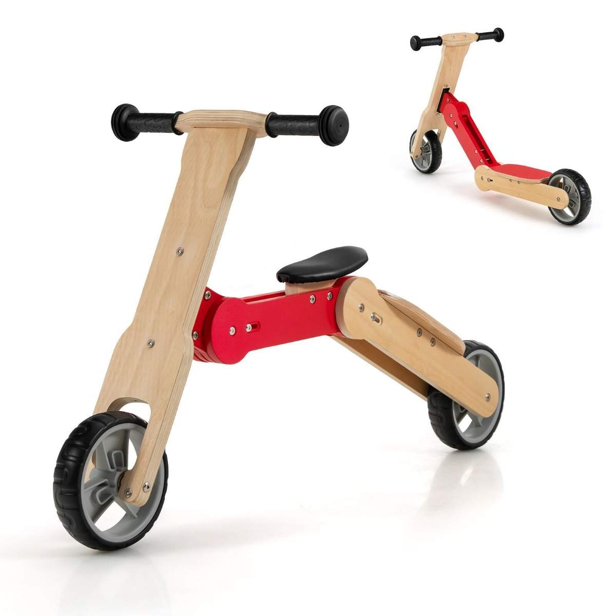 2 i 1 cabriolet børnescooter balancecykel med skridsikkert styr og aftageligt sæde