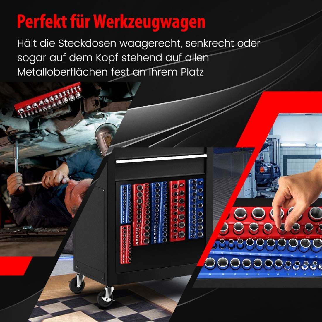 Paket med 6 hylsnyckelhållare magnetiska 1/2-tums, 3/8-tums och 1/4-tums fästskena för uttag | Leksaker & Spel - Leksaker - Lekset | Pryloteket