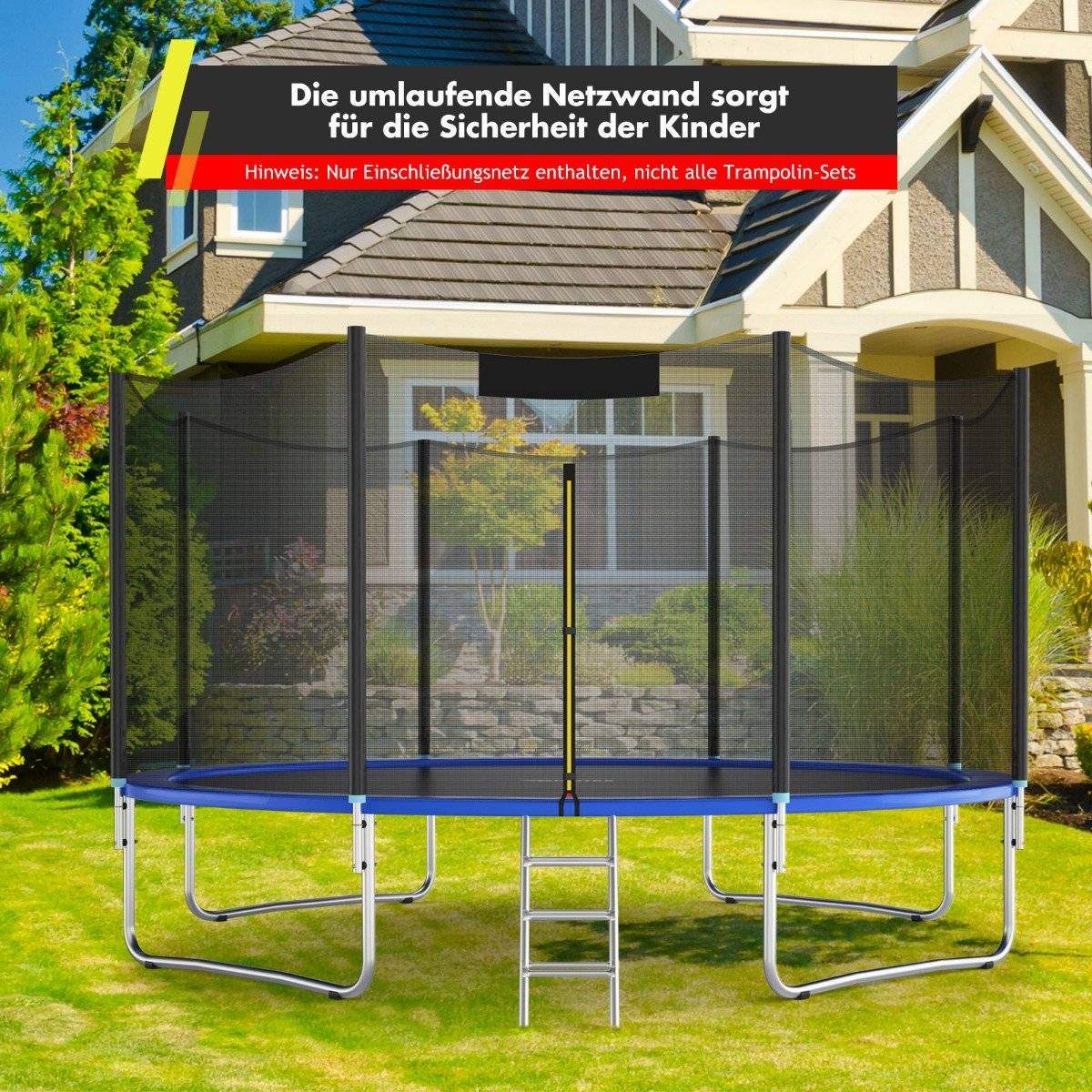 Ø 487cm trampolin sikkerhedsnet til havetrampolin erstatningsnet på ydersiden med lynlås