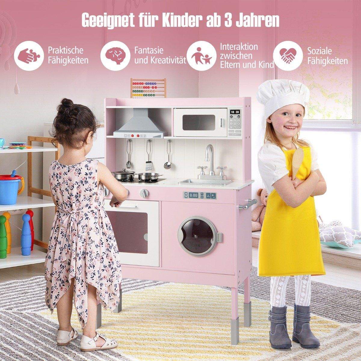 Trækøkken til børn med legetilbehør & lyde & lys pink