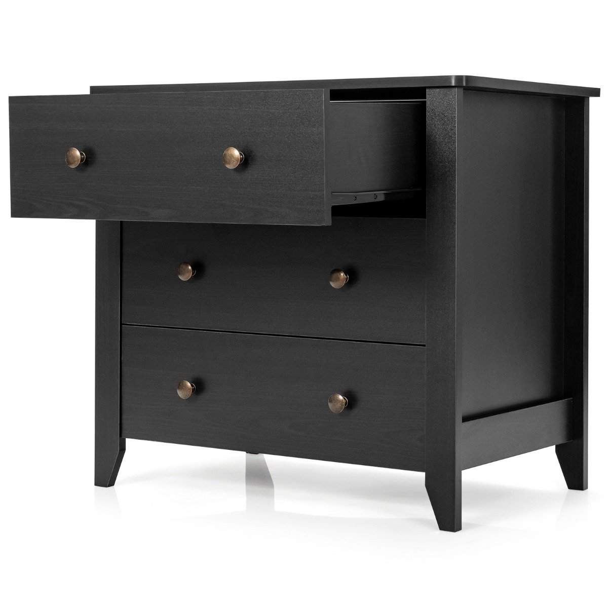 Sengebord med 3 skuffer sidebord med trægreb 71 x 46 x 66 cm sort