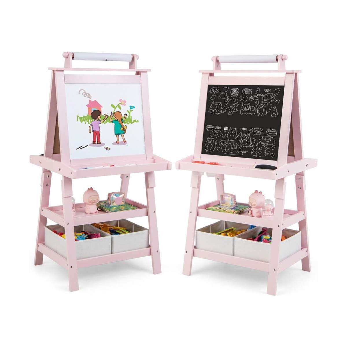 3 i 1 børnestaffel dobbeltsidet tavle & tavle & tegnepapir Pink