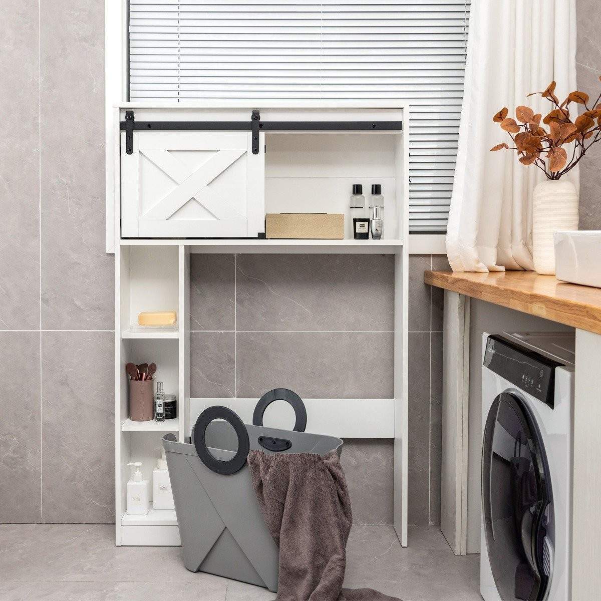 Toiletskab i træ toilethylde med skydedør 84 x 17 x 128 cm hvid
