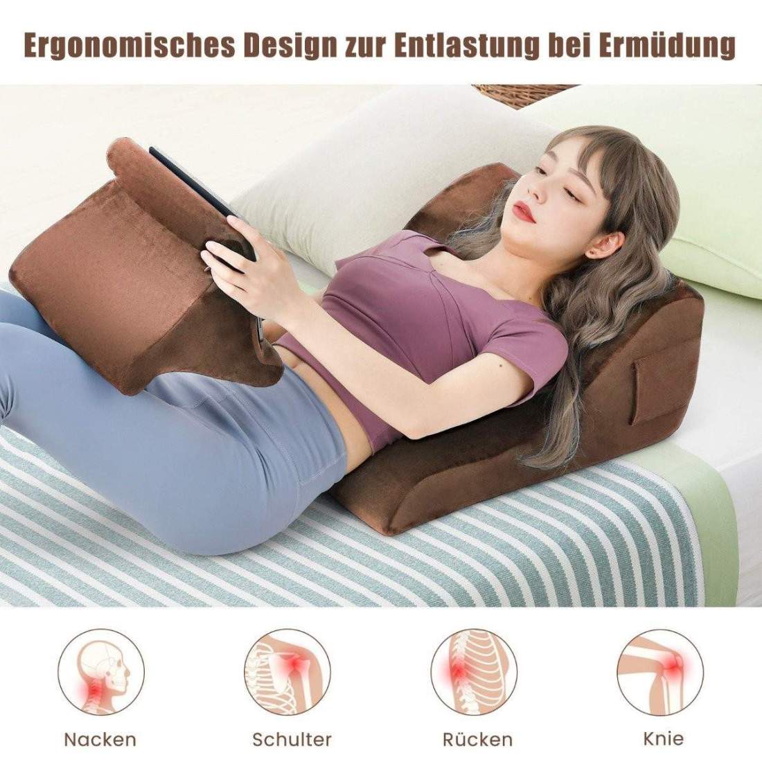 Kilkuddsset ergonomisk ryggkudde med sidfickor och tvättbar överdragsstödkudde för nacke 47,5 x 23,5 x 54 cm brun | Elektronik - Tillbehör Mobil & Surfplatta - Surfplatta Tillbehör - Stativ | Pryloteket