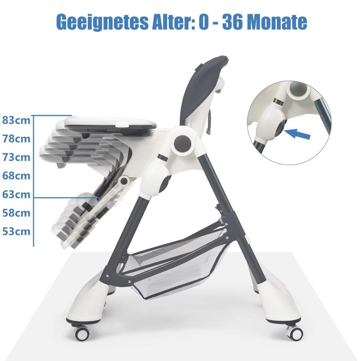 4-i-1 bærbar højstol til baby og småbørn Sovestol 60 x 89 x 110 cm Grå