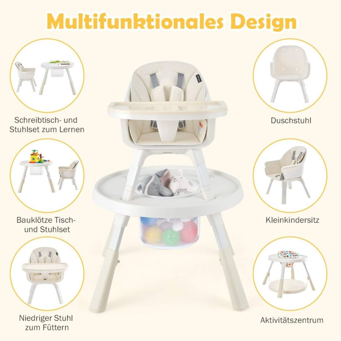 Höjdjusterbar 6-i-1 barnstol beige barnstol & matstol & barnsittgrupp | Hem & Hobby - Hem & Hushåll - Kök - Servering - Glasunderlägg | Pryloteket