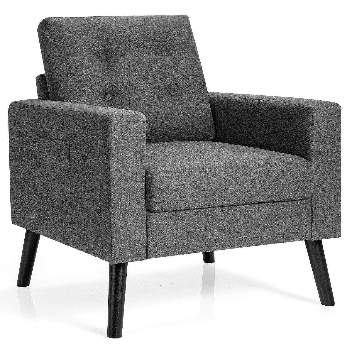 Lænestol med 2 sidelommer Vingestol med armlæn og rygpuder 75 x 81 x 86 cm Grå 53cm sædedybde