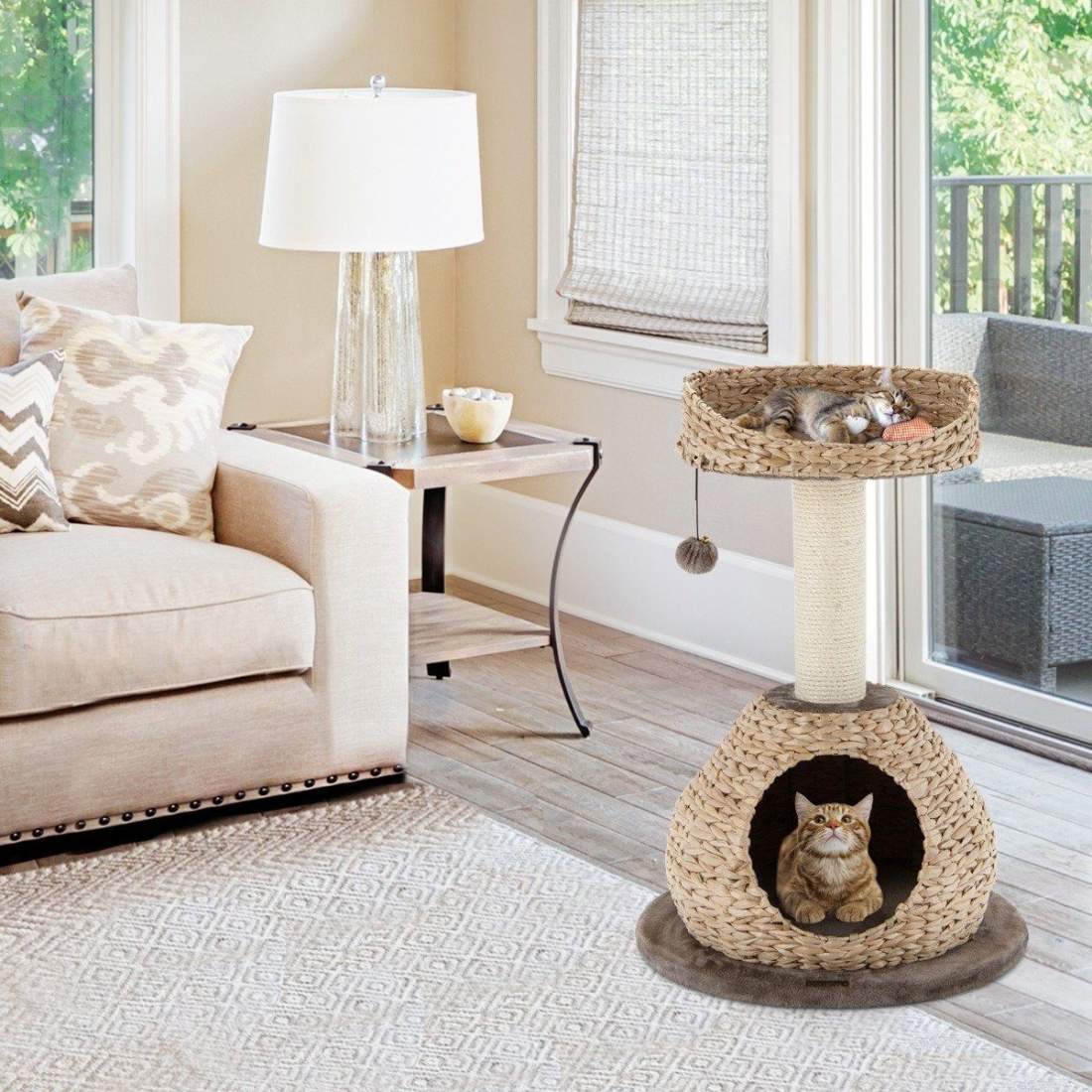 Litet kattträd med grotta & naturlig sisal & handgjord korg φ 48 x 70,5 cm | Elektronik - Tillbehör Mobil & Surfplatta - Mobiltillbehör - Mobilkablar - Tillbehör | Pryloteket