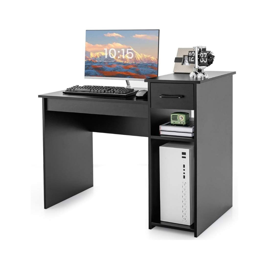 Träskrivbord Datorskrivbord med låda och hyllor 104 x 50 x 82 cm Svart | Hem & Hobby - Hem & Hushåll - Sovrum | Pryloteket