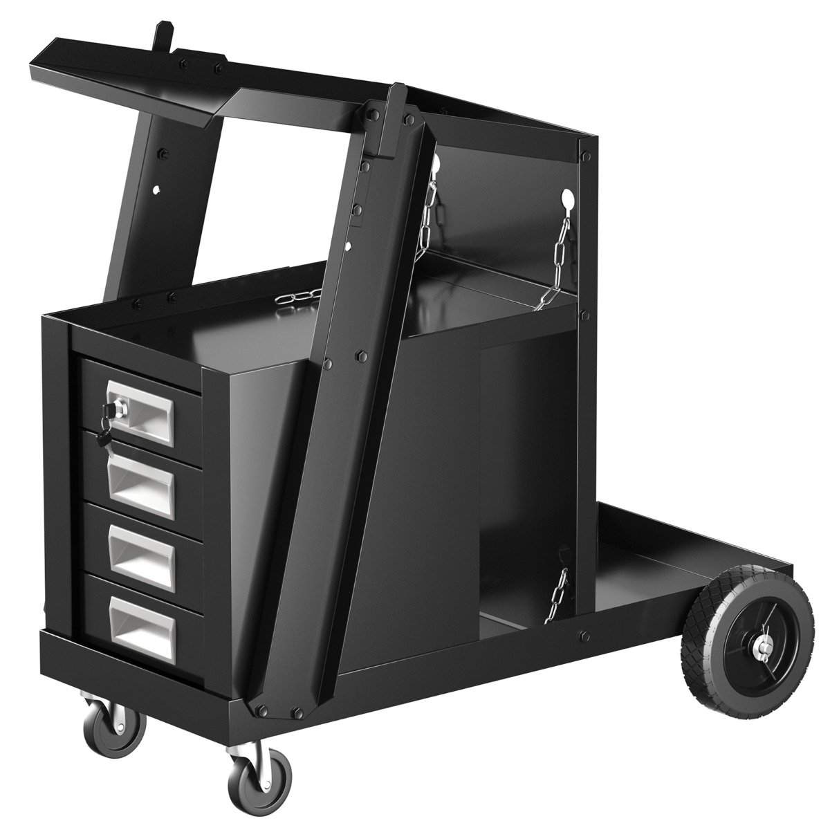 Svejsevogn med 4 skuffer & gasflaskeholder 71 x 38 x 71 cm sort