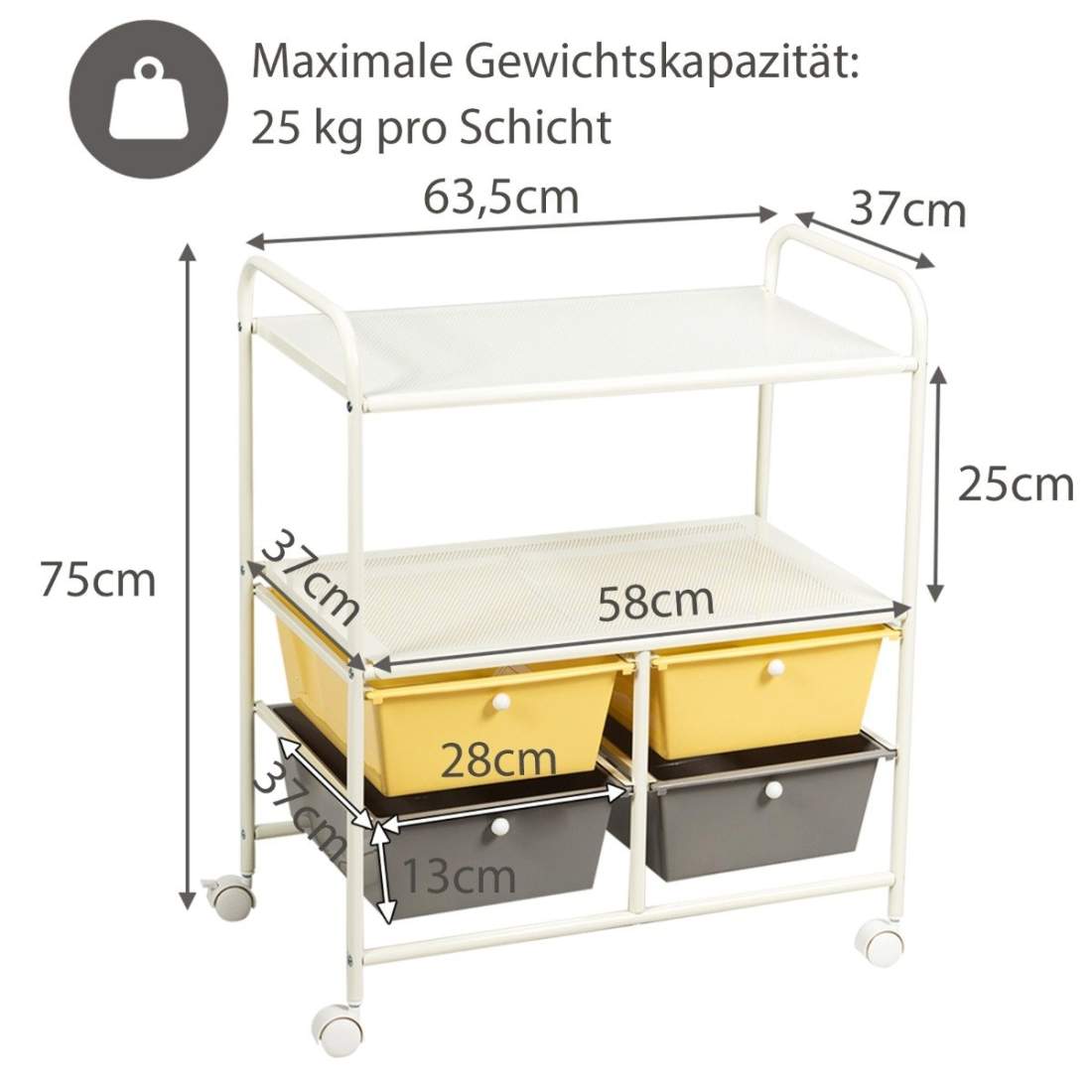 Vagn med 4 stapelbara lådor & metallram & förvaringsutrymmen rullcontainer gul | Hem & Hobby - Resa & Semester - Organisering | Pryloteket