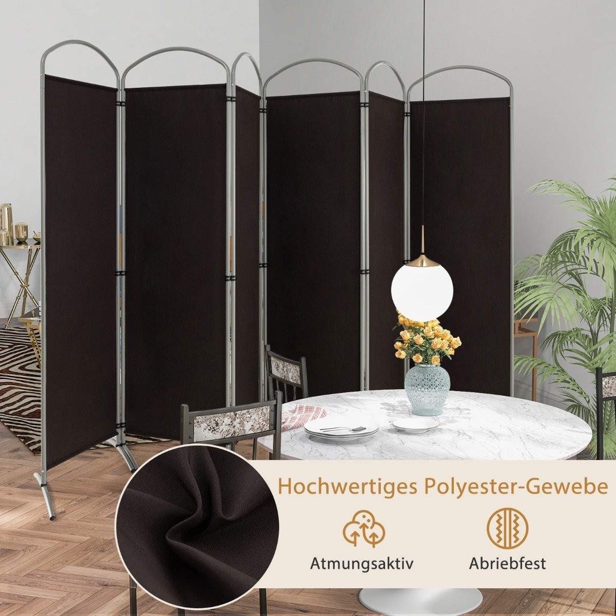 6-delt foldbar privatskærm rumdeler stof skillevæg 331 x 51 x 188 cm brun