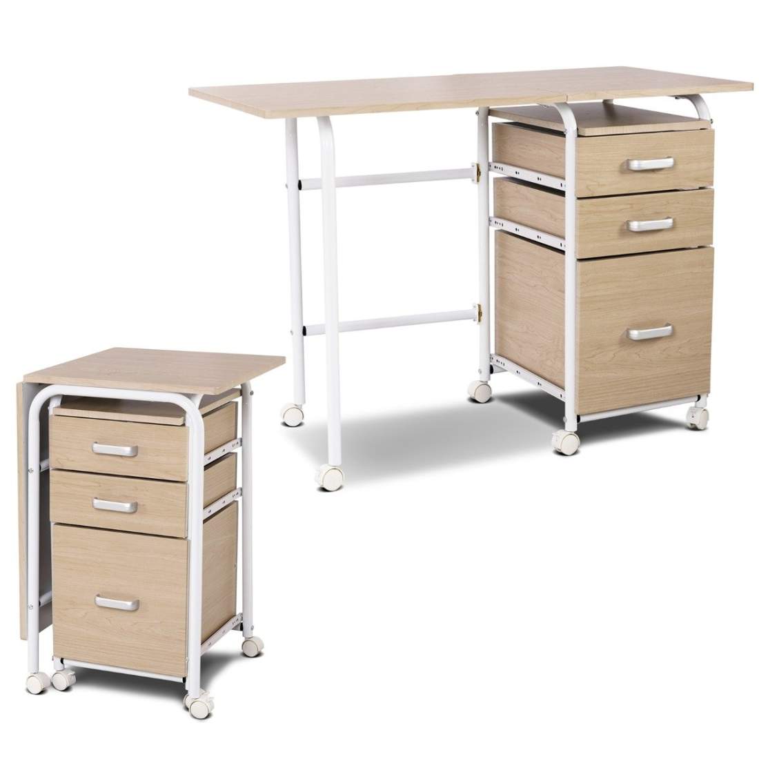 Fällbart datorbord med 3 lådor skrivbord 105 x 50 x 75 cm natur | Hem & Hobby - Hem & Hushåll - Sovrum | Pryloteket