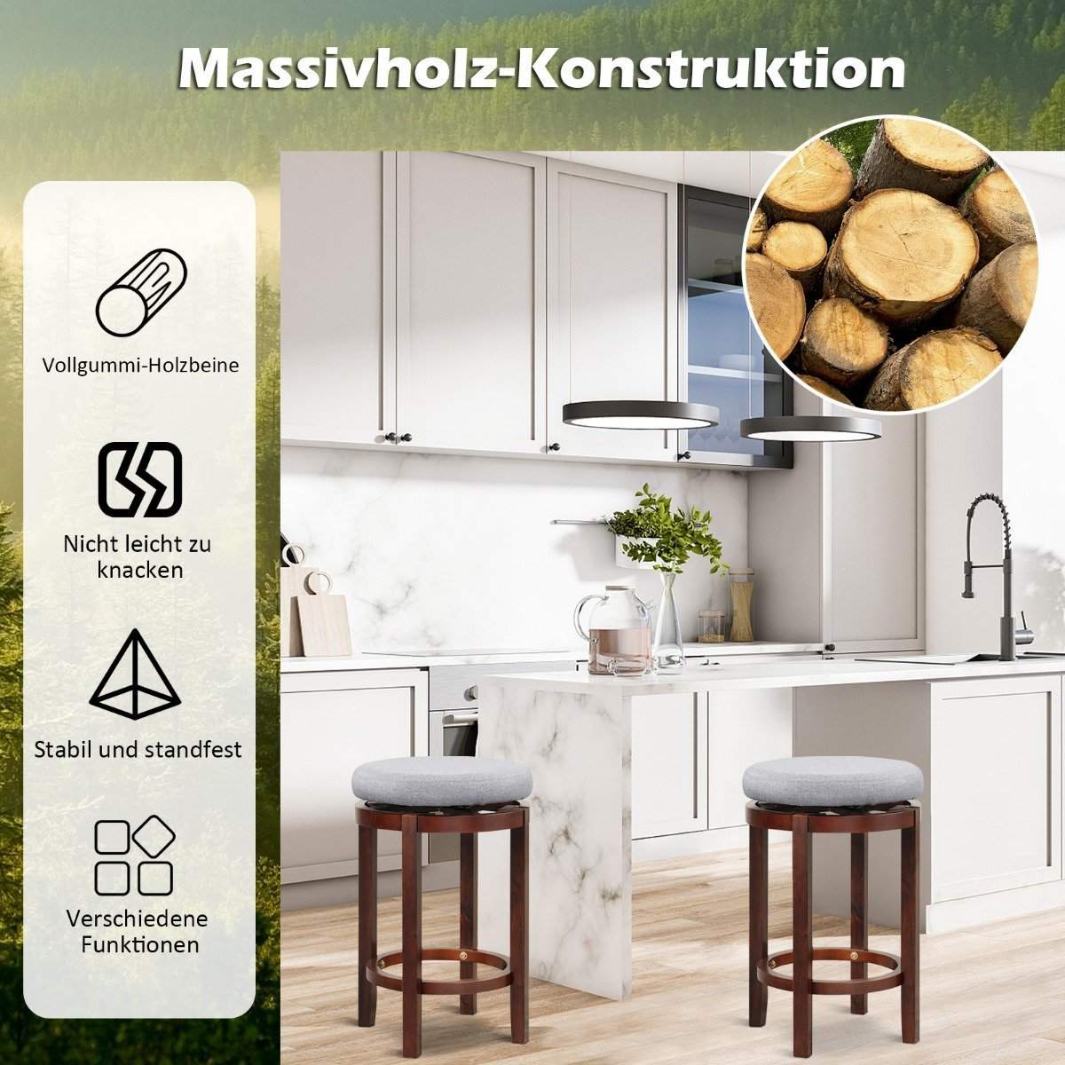 Set med 2 pallar i bänkhöjd 66 cm höga svängbara barstolar 42 x 42 x 66 cm grå och brun | Hem & Hobby - Hem & Hushåll - Kök | Pryloteket