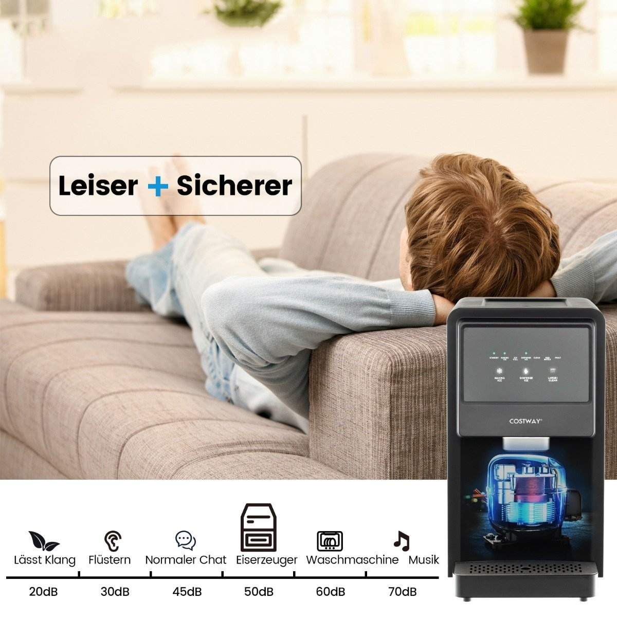 Isterningmaskine selvdispenserende diskklump ismaskine max 27 kg/24H LED blåt lys 51 x 31 x 55 cm