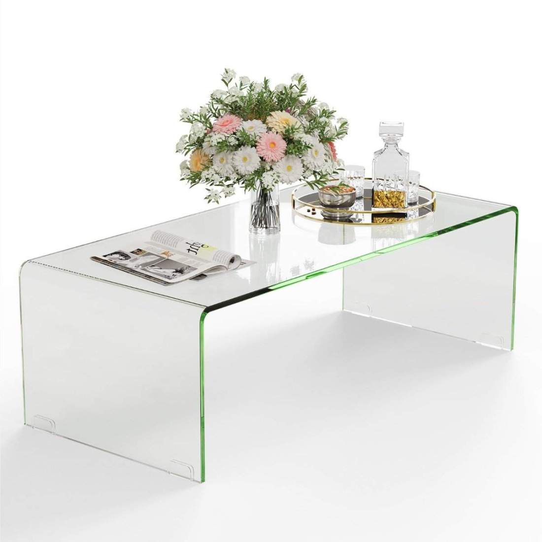 Soffbord glasbord U-format sidobord av härdat glas 108 x 50 x 35 cm | Hem & Hobby - Hem & Hushåll - Sovrum | Pryloteket