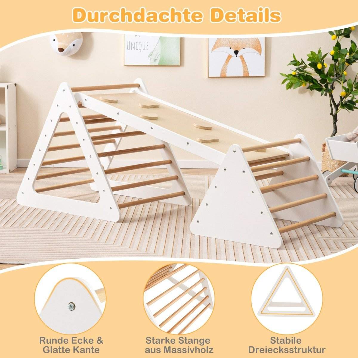 3 i 1 klatrelegetøjssæt til småbørn Klatretrekant & stige & rutschebane klatrestativ Naturlig