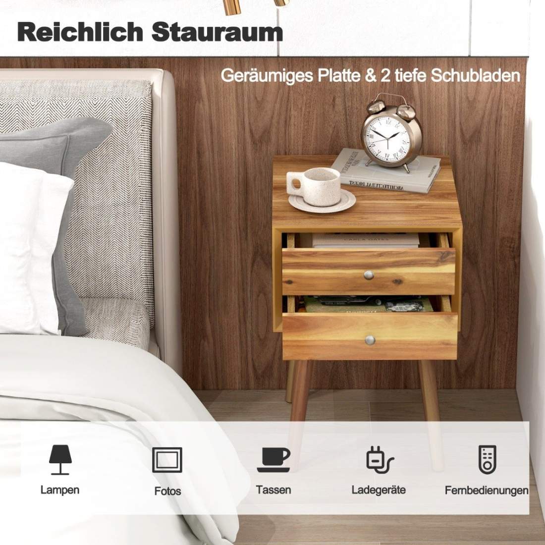 Sängbord med 2 lådor Kompakt soffbord i trä 40 x 40 x 59,5 cm natur | Elektronik - Ljud & Bild - TV-Tillbehör - Fjärrkontroller | Pryloteket