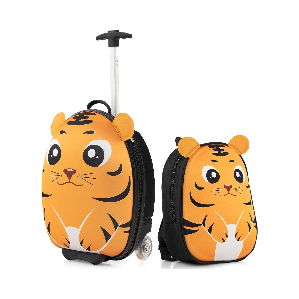 2-delt børnekuffert & rygsæk med hjul & 3-trins teleskophåndtag 12"+16" børnevogn Tiger