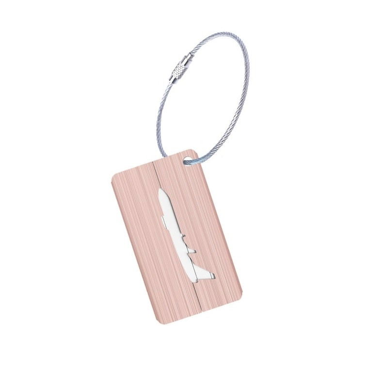 Bagasjelapp i Aluminium med Flymotiv - Rose Guld