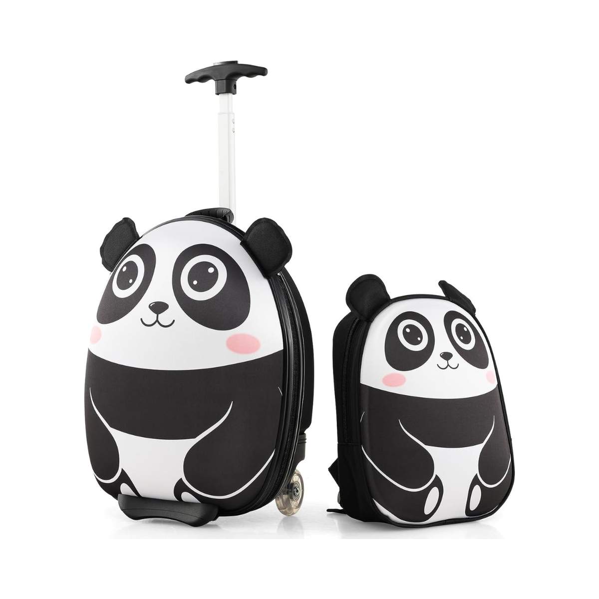 2-delt børnekuffert & rygsæk med hjul & 3-trins teleskophåndtag 12"+16" børnevogn Panda