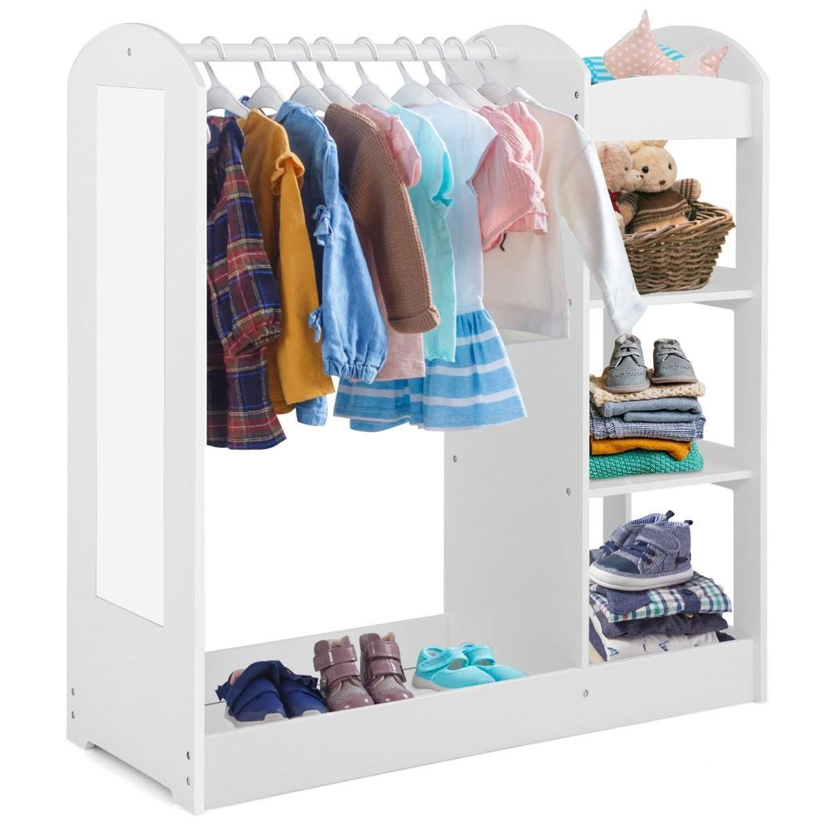 Tøj garderobe til børn Kostume garderobe til børn med spejl 93,5 x 38 x 100 cm hvid
