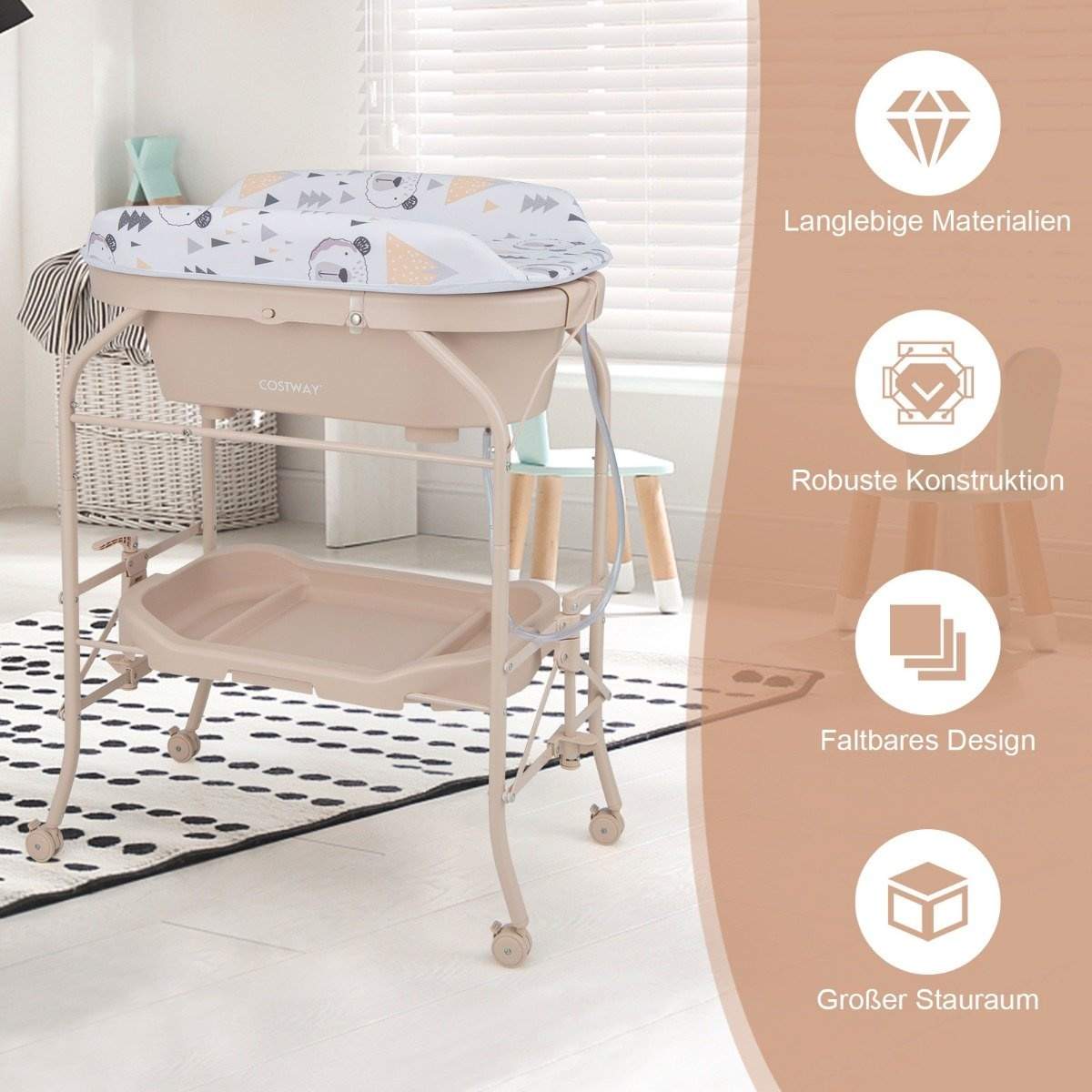 Skötbord med badkar Bärbart skötbord med PVC-kudde 86 x 50 x 100 cm beige | Hälsa & Skönhet - Personvård - Massage | Pryloteket